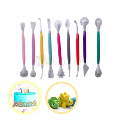 9 PCS Multicoloured Fondant Cake Modeling Tools Set Carving Flower Crafts Accessories Set, Cake Decorating Tools, Double-Ended Knife Pen, Chocolate Brush for Shaping Cookies, Making Flowers Designs