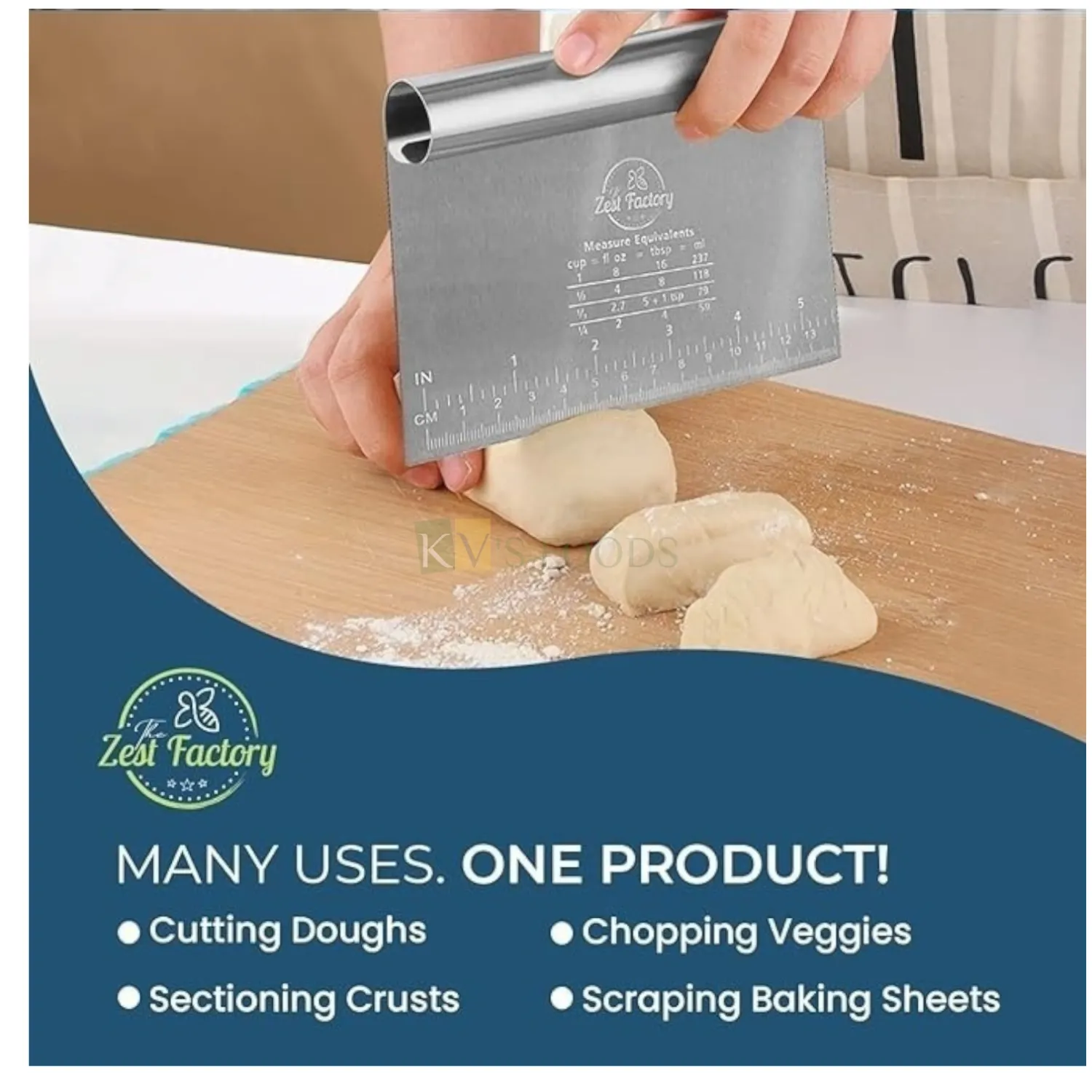 2-Piece Baking Tool Set: Stainless Steel Pastry Blender & Bench Scraper With Measurements