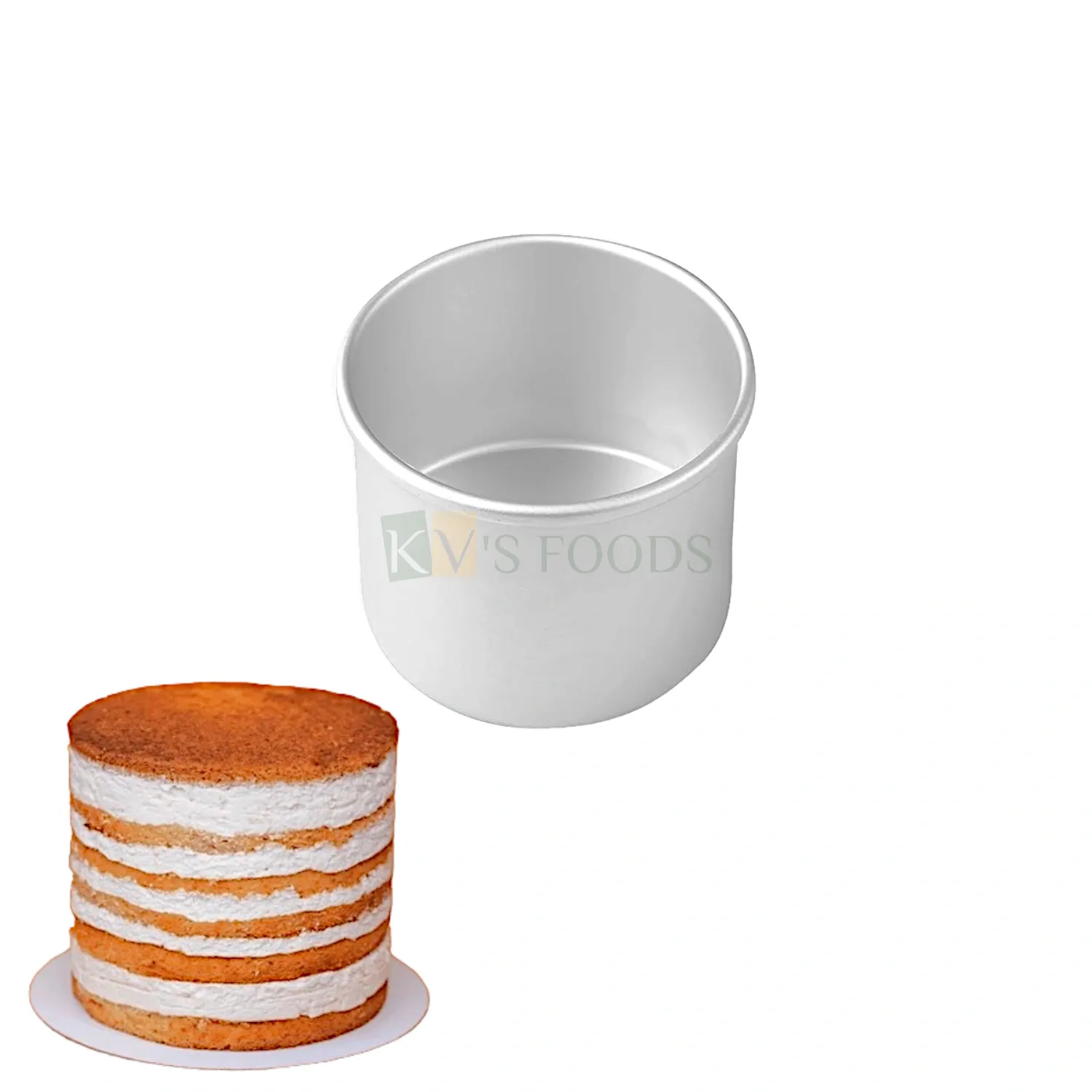 1PC Size Diameter 5 Inch, Height 4 Inch Capacity ~ 500 Grams Aluminium Tall Cake Baking Pan Silver Circle Round Mould Bakeware Loaf Bread Mousse Pudding Cheese Cake Containers Tins Tray for Ovens