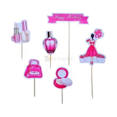 6 PCS Paper Fashion Girl, Make up girl Kit, Fashionable girl Theme Theme Cake Topper Insert Cupcake Toppers for Girl&#39;s Friends, Sisters, Wife Birthday Items Tags, Banners, Cards, Toothpicks Toppers
