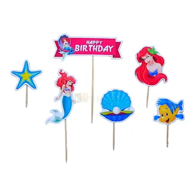 6 PCS Different Mermaid Star Fish Shell Sealife Underwater Theme Cupcake Insert Toppers for Girls, Friends Birthday Decorations Items Cake Accessories, Tags, Banners, Cards, Toothpicks Toppers