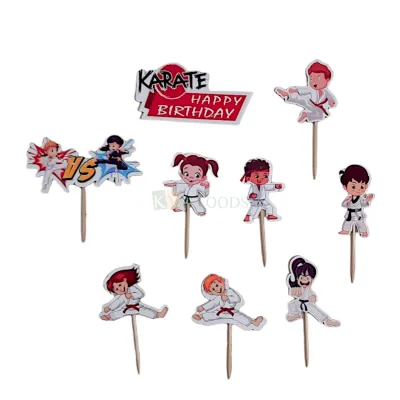 9 PCS Karate Theme Cake Topper Insert Karate Steps Black Blue Red Belt Championship Girls Vs Boys Cupcake Toppers  Friends Birthday Decorations Items Cake Accessories, Tags, Cards, Toothpicks Toppers
