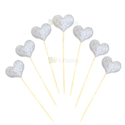 10 PCS Shiny Glittery Multicoloured Colour Heart Shape Toothpick Cake Topper Cupcake Toppers Wedding New Years Cakes Decorations Happy Birthday Theme Fruit Pick Bamboo Toothpicks DIY Cake Decorations