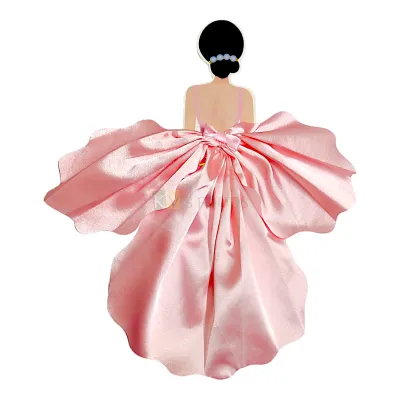 1PC Girl Lady Women Back with Light Pink Silk Chiffon Gauze Skirt Non-Woven Fabric Cake Topper for Bride Wedding, Mother&#39;s Day, Women&#39;s Day Theme, Cake Topper Insert Cake Decoration Accessories