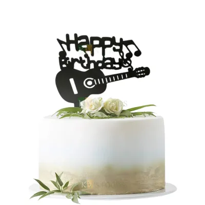 1PC Black Acrylic Guitar and Happy Birthday Letters Music Symbols Cake Topper, Musician Guitarist Theme Cake Insert, Kids Girl/Boy Birthday Theme Unique Elegant Font Design DIY Cake Decoration
