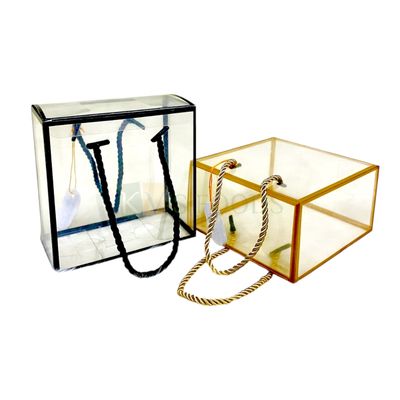 5 PC Size 6x6x3.5 Inch Clear Jar Boxes Multipurpose Transparent Black and Golden Border Hamper Box with Rope Handle, Carrier Bag for Dryfruits, Jar Cake Boxes, Container Boxes DIY Festival Gift Box