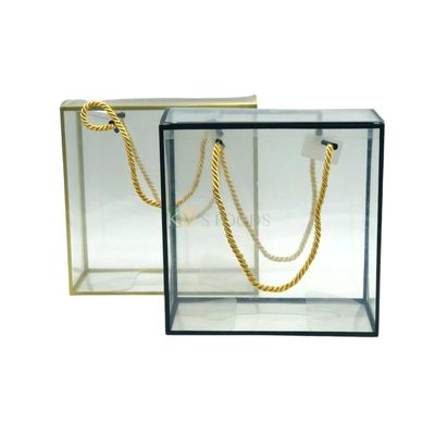 5 PC Size 10x10x4 Inch Clear Jar Boxes Multipurpose Transparent Black and Golden Border Hamper Box with Rope Handle , Carrier Bag for Dryfruits Jar Cake Boxes, Container Boxes DIY Festival Gift Box