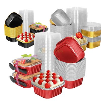 10 PCS Set Atom Colorful Aluminium Disposable Ramekins Loaf with Lids, 150ml /5OZ Bake &amp; Serve Pans With Lids Square Foil Baking Cups for Bread, Desserts Serving, Mousses, Pudding Containers Liner