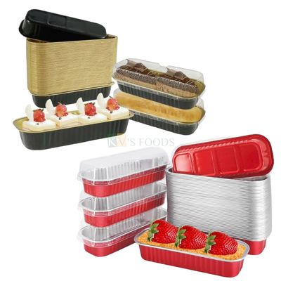 10 PCS Set Limo Colorful Aluminium Disposable Ramekins Long Loaf with Lids, 200ml/7OZ Bake &amp; Serve Pans With Lids Rectangle Foil Baking Cups for Bread, Desserts Serving, Mousses, Pudding Containers