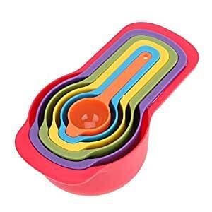 6 PCS Multicoloured Plastic Measuring Cups Spoons with Handle Set, DIY Baking Weighing Tools Food Grade PP with Clearly Engraved Marking, 1/2 Tbsp, 1 Tbsp, 1/4, 1/3, 1/2, 1 Cup For Dry Liquid Flour