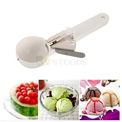 1PC White Stainless Steel Big Size 21 Cm Spring Ice Cream Scooper with Trigger Release Scoop, Nonstick Anti-Freeze Digger Spoon Fruit Melon, Multifunctional Serving Spoon, Kitchen Supplies Tools
