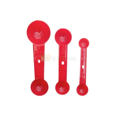 3 PCS Red Plastic Both/Double Sided Measuring Spoons Set, DIY Baking Weighting Tools Food Grade PP with Clearly Engraved Marking, Combo Set for Dry or Liquid, Sugar, Coffee, Flour Measurements