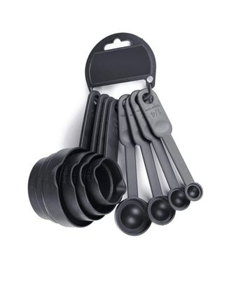 10Pcs Black Plastic Measuring Cups Spoons with Handle Set, DIY Baking Weighing Tools Food Grade PP with Clearly Engraved Marking, Combo Set for Dry or Liquid/Kitchen, Cooking &amp; Baking Cakes