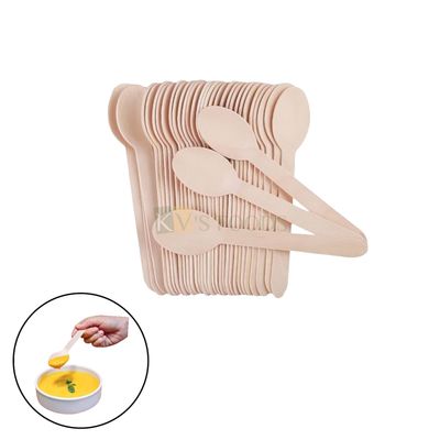 100 PCS Disposable Wooden Spoons Set, Length 5.5 Inch, Bio-Degradable Ice Cream Spoon Tableware Natural Wood Spoon for Coffee Tea Spoon Desserts, Food Party Picnic, BBQ Weddings Multipurposes
