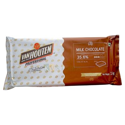 1 PC Van Houten Milk Chocolate, Cocoa 35.6% 1 Kg, Can be used for Decorating Cakes, Cupcakes, Cookies, Brownies, Toppings, Coverings, Fillings, Moulding, Garnishing, To Make Chocolates