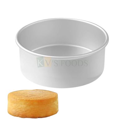 1PC Size Diameter 8 Inch, Height 3 Inch Capacity ~ 1.2 Kg, Aluminium Tall Cake Baking Pan Silver Circle Round Mould Bakeware Loaf Bread Mousse Pudding Cheese Cake Containers Tins Tray for Ovens