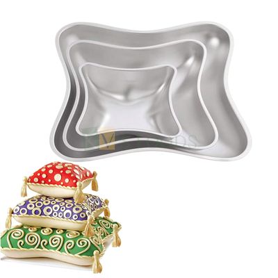 Set of 3 Aluminium Cake Baking Pillow Pan, Diameter Small 7.5, Medium 11, Big 14 Inch, Height 2 Inch Capacity ~700 Gm, 1.5 Kg, 2 Kg, Silver Pillow Mould Bakeware Loaf Cake Containers Tin Tray for Oven