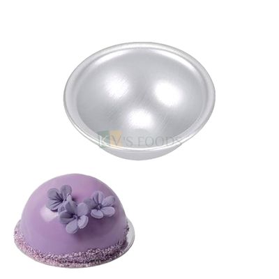 1PC Diameter 4 Inch Capacity ~100 Grams Aluminium Half Circle Hemisphere Shape Baking Pan, Silver Small Birthday Cakes Mould, Bakeware Dome, Pudding, Lava Wati Cakes, Containers Tins for Oven