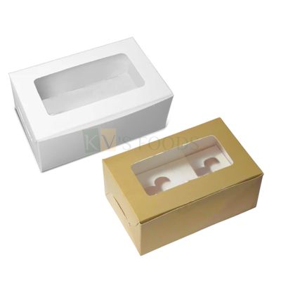 5PC Set of White/Golden Colour Multipurpose Chocolates Box With Transparent Window, Size 7*4*2.5 Inch for Dry Cakes, Cookies, Dry Fruits Cakes, Muffins, Folding Box DIY Festival Gifting Hamper Boxes
