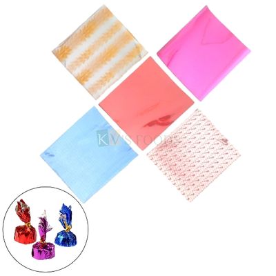 Square Shape, Approx. 250 Sheets, Chocolate, Candy, Sweet Printed Plastic Wrapper Papers, Size 4.5 x 5 Inch, Assorted Color &amp; Prints Lollipop Wrapping Paper for Christmas Valentines Chocolates Packing