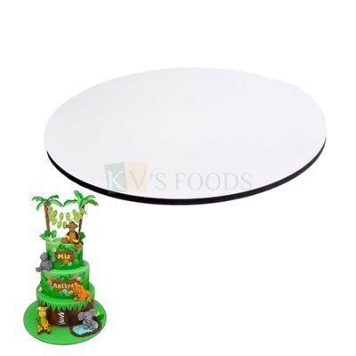 1PC 12 Inch, Thickness 5mm, Circle Round White Black Border Cake Base for Heavy Tiered Cakes, Cake Boards Cardboard, Dessert Plates Pastries Displays Cupcake Tray pie, Donut, Decorating Birthday Theme