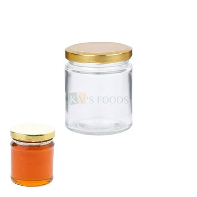 1 PC Small Diameter 2.6 Inches Capacity ~200 ML Transparent &amp; Clear Glass Jar Container With Golden Metal Lid, Mousse Chocolate, Dryfruits, Candy, Spices Multipurpose Round Airtight Jar Cake Packaging