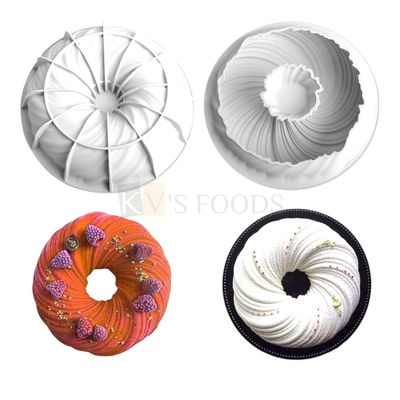 1 PC White Silicone 3D Round Swirl Spiral Donut Shape Wreath Ring Entremet Cake Mould, Size 24.5cm, Mousse Mold Classic French Dessert Baking Pudding DIY Cake Decorations, Gelatin Cakes Reusable Tool