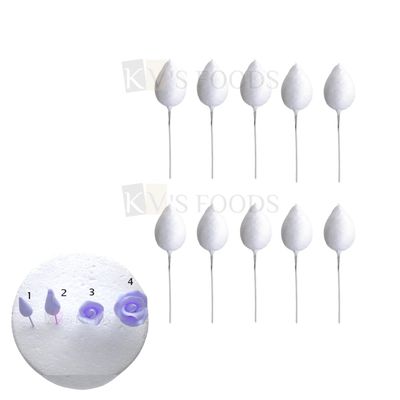 10 PCS Set White Cotton Leaf/Drop Shape Pointed Styrofoam Rose Flower Buds with Wire, 0.8 Inch Wide, Cone For Flower Making, Fondant Flowers, Gum Paste Flowers, Birthday Cake Decorations, Baking Tools