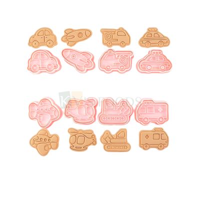 8 PCS Pink JCB, Ambulance, Car, Jet, Airplane, Aeroplane, Helicopter, Taxi, Vehicles Fondant Cutter, Plungers Set Cake Mould, Space Theme, Chocolate Pancakes, Biscuits Cookies Stamps, Kids Boys Theme