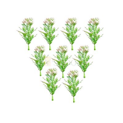 ~13 PCS Non-Edible Green White Buds Plastic Sea Plant Leaf Stem Small Branch, Length ~1.7 Inch, Spring, Garden Theme, Artificial Grass, Christmas Cake Topper, Insert Bouquet Vase Leaves Decorations