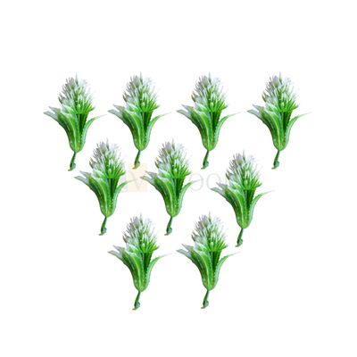 ~14 PCS Green White Non-Edible Plastic Sea Plant Leaf Stem Small Branch Stick Length ~1.6 Inch for Spring, Garden Theme, Artificial Grass, Christmas Cake Topper, Insert Bouquet Vase Leaves Decorations