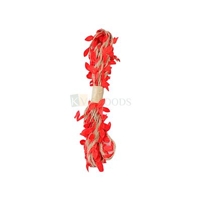 1 PC Multicolor Natural Jute Twine Rope With Artificial Leaf in Different Colours Size 2.9 Meter Long Trim Ribbon, Threads, Hemp Rope With Fake Leaves Vine Gift Wrapping for DIY Art, Craft Decorations