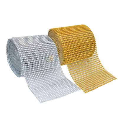 1 Meter Gold Silver Rhinestone Diamond Ribbon Roll Lace for Cake Decoration, Sparkling Diamond Mesh Wrap Lace for Wedding Cakes, Golden Lace, Silver Lace, DIY Cake Decoration Accessories