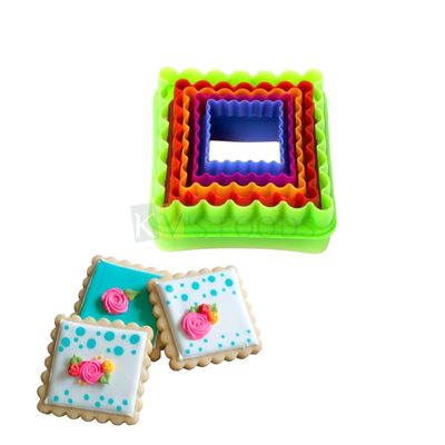 5 PCS Multicolour Square With Wavy Border, Two Sided Cookie Cutter Moulds Sandwitch Cutters, Can be used for Cakes Biscuits Cookies, Chocolates Fondant Cheese Cutter Birthday DIY  Cake Decorations