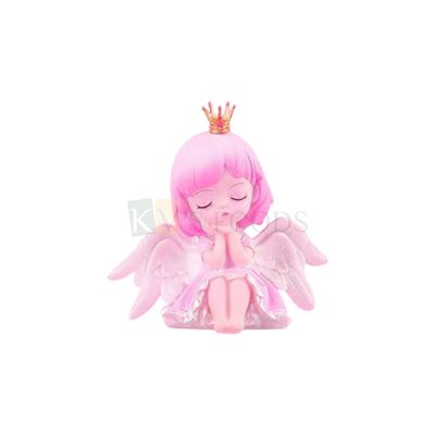 1PC Pink Sitting Cute Fairy Doll Honey Snow Angel with Golden Crown Cake Topper, Baby Girl, Princess, Daughters, Birthday Theme, Figurine, Winged Statue, DIY Baby Shower Cake Decorations