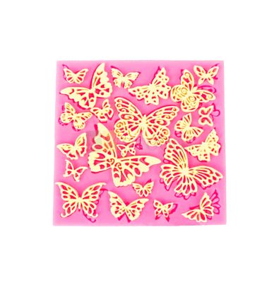 1 PC Pink 22 Cavity Hollow Different Designs Butterfly Shape, Insects Silicon Chocolate Fondant Mould, Girls Birthday Theme Wedding, Anniversary, Baby Shower Cakes Flexible Moulds DIY Cake Decorations