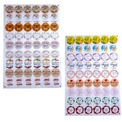 1 Sheet Multiple Designs Thank You Stickers Sheet Round Shape Flowers Leaves Hearts Mixed Labels 2 Inch Dia Multicoloured Waterproof Seal Label, Business Stationery Self-Adhesive Paper Holiday Decor