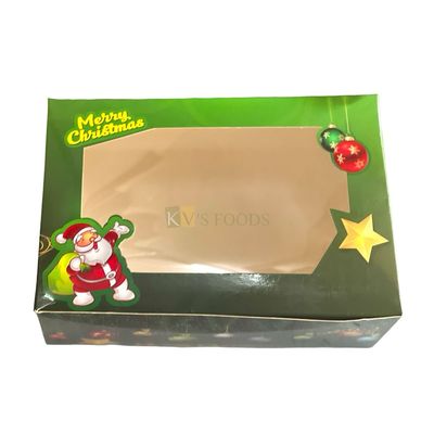 5PC Set of Multipurpose Christmas Green Cake Box 400 Grams With Transparent Window Size 9*6*4 Inch for Merry Chritsmas Plum Cakes, Dry Fruits, Muffins, Folding Box DIY Festival Gifting Hamper Boxes