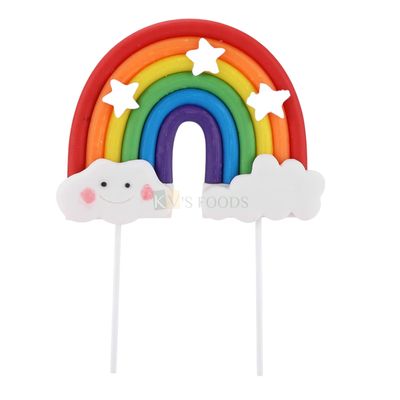 1pc Rainbow with Stars &amp; Smiling Cloud Cake Topper for Unicorn Baby shower Themes, Fondant alike, Cake Topper Insert, Girls, Boys, Friends Bday, Cake Decoration Item, Cake Accessories, DIY Cake Decor