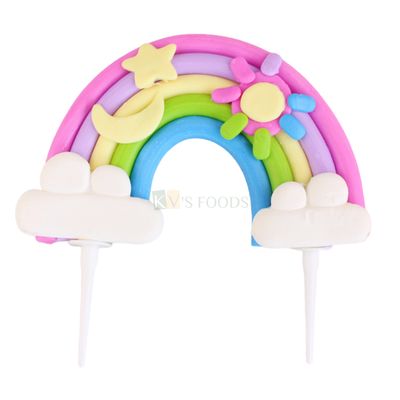1pc Rainbow with Sun Moon Star Cloud Cake Topper for Unicorn Baby shower Themes, Fondant alike, Cake Topper Insert, Girls, Boys, Friends Bday, Cake Decoration Item, Cake Accessories, DIY Cake Decor
