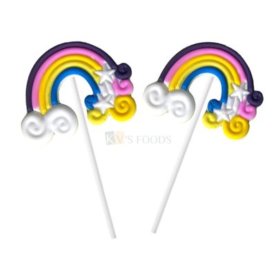 2pc Mini Rainbow with Curl Stars &amp; Cloud Cake Topper for Unicorn Baby shower Themes, Cake Insert, Cake Topper, Girls, Boys, Friends Bday, Cake Decoration Item, Cake Accessories, DIY Cake Decor