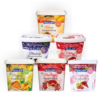 1 Kg Mala&#39;s Different Fruit Fillings Flavours Pineapple, Strawberry, Cherry, Mango, Raspberry, Blueberry Fillings for Cupcakes, Pastries, Brownies, Cake Decorations
