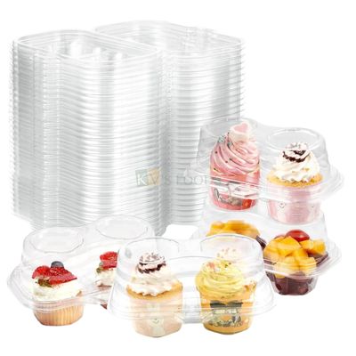5PC 2 Cavity Blister Cupcake Clear Plastic Cupcake Containers with Deep Dome Lids, Stackable Clear two Cupcake Holders Individual Cupcake Muffin Carriers  Take-out, Gathering Packing, Party Serving​