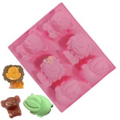 6 Cavity Animal Theme Lion Bear Hippopotamus Silicon Mould Chocolate, Mousse, Dessert, Bakeware, Mini Bread Loaf, Brownie, Cornbread, Muffin, Handmade Soap, Ice Cream, Jelly Pudding Cake DIY Tools