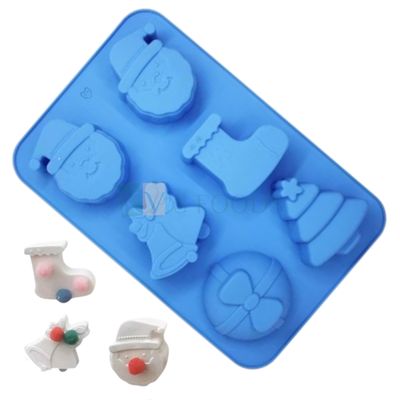 6 Cavity Christmas Santa Claus Face Jingle Bells, Socks, Gift, Christmas Tree Silicon Mould Chocolate, Mousse, Dessert, Bakeware, Mini Brownie, Cornbread, Muffin, Handmade Soap Candle Jelly Bakeware