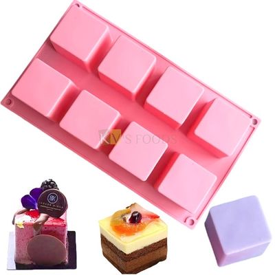 8 Cavity Square Cube Mini Bread, Loaf, Brownie, Mousse, Dessert Bakeware, Cornbread, Muffin Silicon Non-stick Mould Multi Purpose, Handmade Soap, Ice Cream,  Candle Jelly Pudding Cake DIY Tools