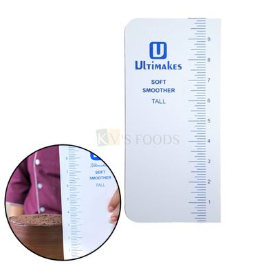 1 PC Ultimakes Soft Tall Smoothner with Measuring Scale, Whie Colour, Size 4.1 x 10 Inch, Flexible Cake Ultimates Soft Smoother For Icing Cakes Desserts Scrapers for Shaping Cakes, Craft Tools Kitchen