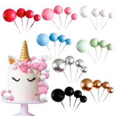 20 PCS with 4 Mix Sizes White, Black, Gold, Silver, Baby Blue, Red, Pastel Green, Pink, Yellow, Purple Glossy Finish Faux Balls Sphere Bubble Cake Toppers, Cake Topper Inserts, Cake DIY Decoration