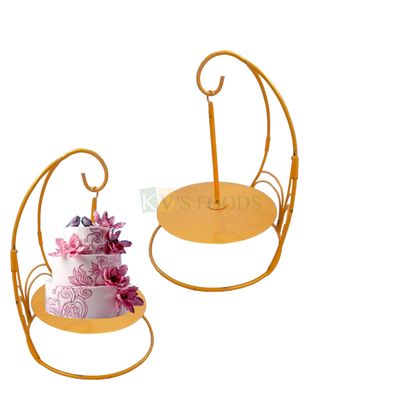 1 PC Yellow Golden Height 14.5 Inch Single Tier Hanging Chandelier, Iron Metallic for Cakes, Dessert, Cupcake Stand, Cake Riser, Centerpiece Pedestal Floating Cake Stand, Tableware Wedding Decorations