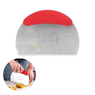 1PC Stainless Steel Dough, Bench Scraper With Non-slip Handle With Scale Measurements, Pizza Dough Cutter, Chopper, Flour, Crushing, Mixing, Fondant, Pastry Cake Tool, Kitchen Accessories, Equipments